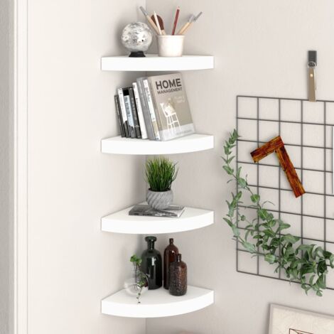 vidaXL Floating Corner Shelves 4 pcs White 25x25x3,8 cm MDF