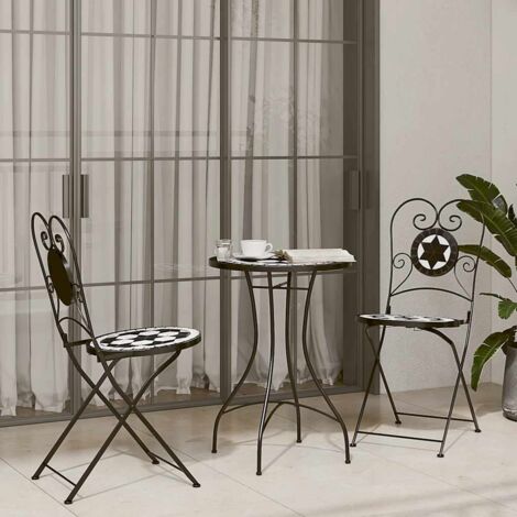 vidaXL Mosaik-Bistro-Set Schwarz und Weiß Eisen und Keramik