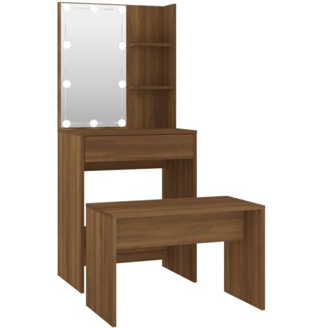 vidaXL Dressing Table Set with LED Brown Oak Engineered Wood