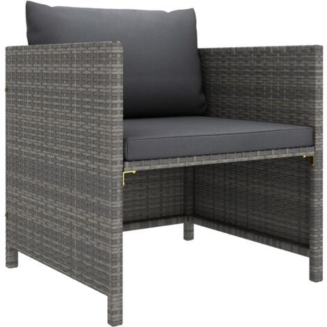 vidaXL Gartensofa mit Kissen Grau Poly Rattan