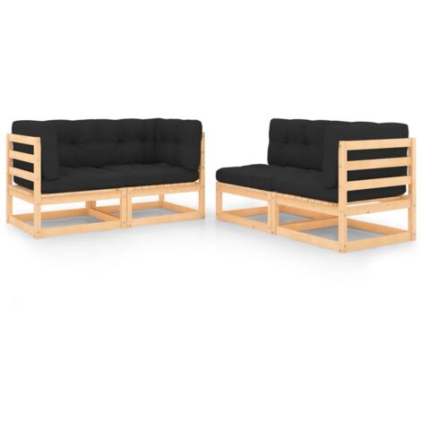 vidaXL 4 Piece Garden Lounge Set with Cushions Solid Wood Pine