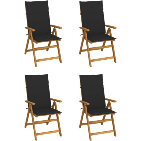 vidaXL Reclining Folding Chairs 4 pcs with Cushions Solid Acacia Wood (2x310386+47539)