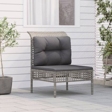 vidaXL Garden Middle Sofa with Cushion Grey Poly Rattan