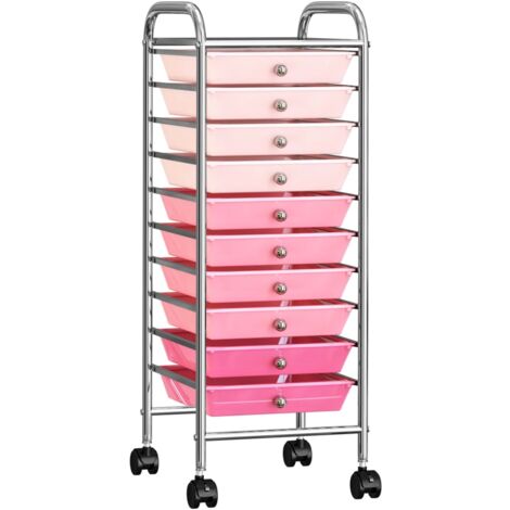 vidaXL 10-Drawer Mobile Storage Trolley Ombre Pink Plastic