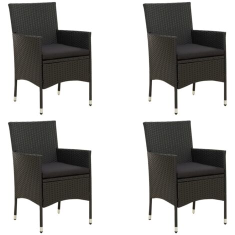 vidaXL Gartenstühle mit Kissen 4 Stk. Poly Rattan Schwarz