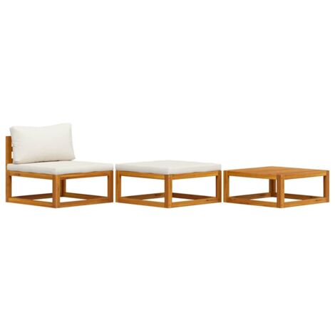 vidaXL 3 Piece Garden Lounge Set with Cream Cushions Solid Acacia Wood