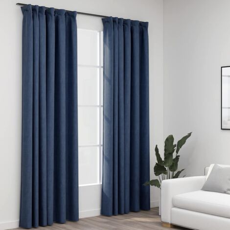 vidaXL Linen-Look Blackout Curtains with Hooks 2 pcs Blue 140x245 cm