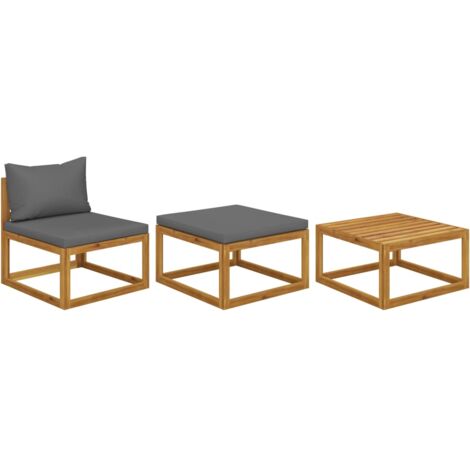 vidaXL 3-tlg. Garten-Lounge-Set mit Kissen Massivholz Akazie