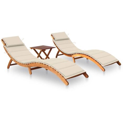 Sonnenliegen 2 Stk. mit Tisch und Auflagen Massivholz Akazie vidaXL (1/5)