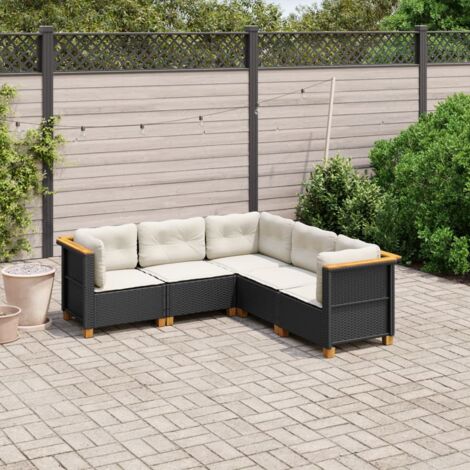 Gartenmöbel 5-teilig mit Kissen Schwarz Geflochtene Kunstfaser