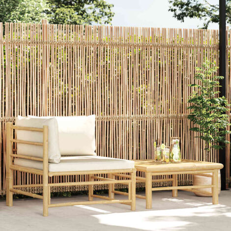 vidaXL Gartenset 2 Teilig mit Kissen Creme Weiß Bambus