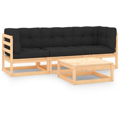 vidaXL 4 Piece Garden Lounge Set with Cushions Solid Wood Pine