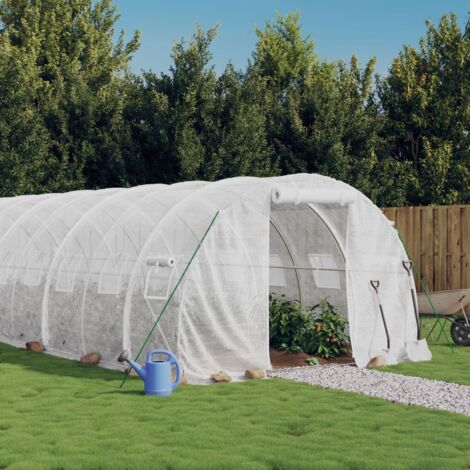 vidaXL Gewächshaus mit Stahlrahmen Weiß 30 m² 10x3x2 m