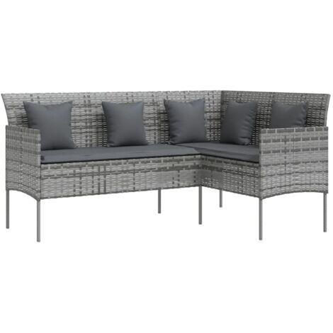 Sofa in L-Form mit Kissen Poly Rattan Grau vidaXL