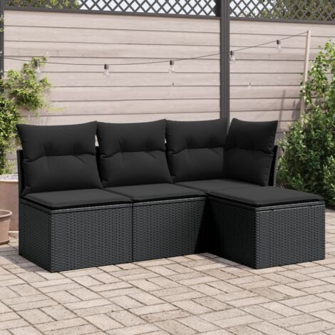 4-tlg. Garten-Sofagarnitur mit Kissen Schwarz Poly Rattan vidaXL