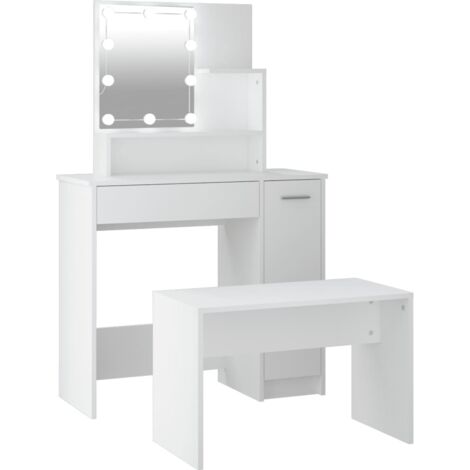 vidaXL Dressing Table Set with LED White Engineered Wood