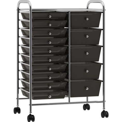 vidaXL XXL Schubladenwagen mit 15 Schubladen Schwarz Kunststoff