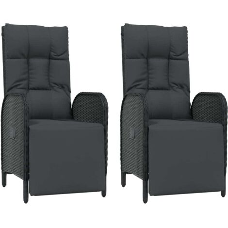 Garten-Relaxsessel mit Kissen 2 Stk. Poly Rattan Schwarz vidaXL