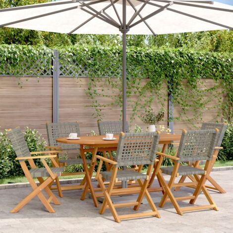 vidaXL Folding Chairs 6 pcs Grey Poly Rattan and Solid Wood