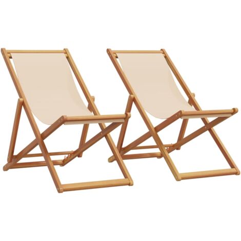 vidaXL Folding Chairs 2 pcs Beige Fabric and Solid Wood