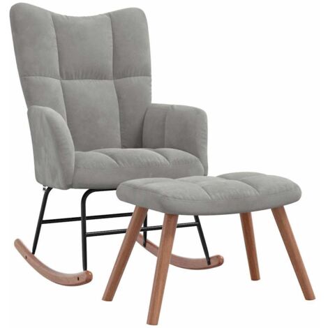 vidaXL Rocking Chair with a Stool Light Grey Velvet