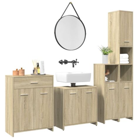 vidaXL 4 Piece Bathroom Furniture Set Sonoma Oak Engineered Wood