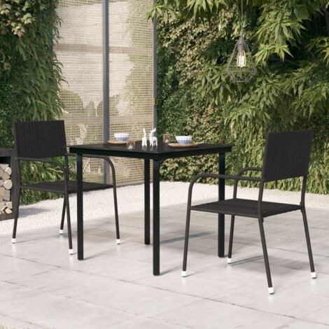 vidaXL Garten-Esstisch Schwarz 80x80x74 cm Stahl und Glas