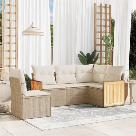 vidaXL 5 Piece Garden Sofa Set with Cushions Beige Poly Rattan