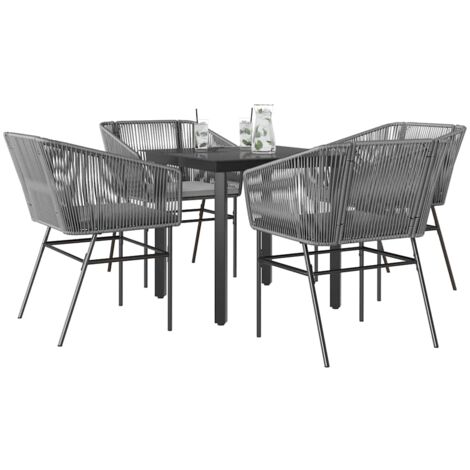 vidaXL 5-tlg. Garten-Essgruppe mit Kissen Grau Poly Rattan Glas