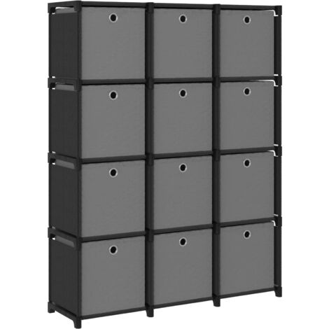 vidaXL 12-Cube Display Shelf with Boxes Black 103x30x141 cm Fabric