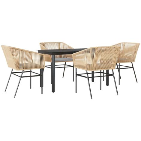 vidaXL 5 Piece Garden Dining Set with Cushions Brown Poly Rattan Glass