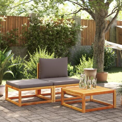 vidaXL 3 Piece Garden Sofa Set with Cushions Wood Acacia&Rattan