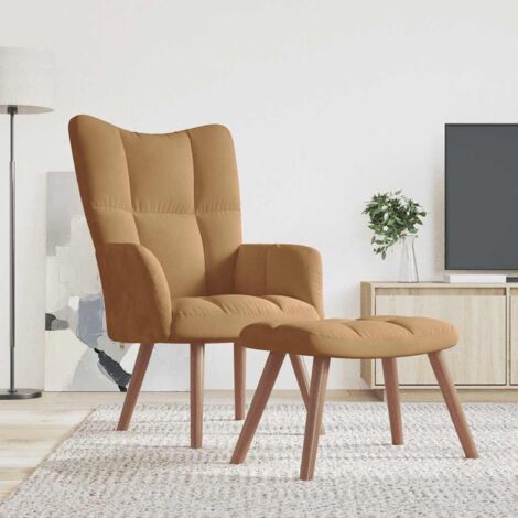 vidaXL Relaxing Chair with a Stool Brown Velvet