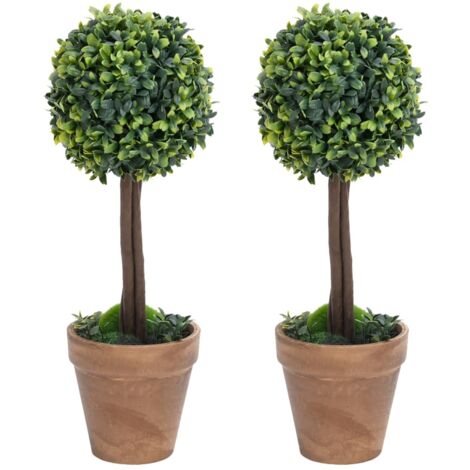 vidaXL Artificial Boxwood Plants 2 pcs with Pots Ball Shaped Green 33 cm