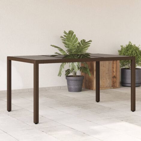 Gartentisch mit Glasplatte Braun 150x90x75 cm Poly Rattan vidaXL