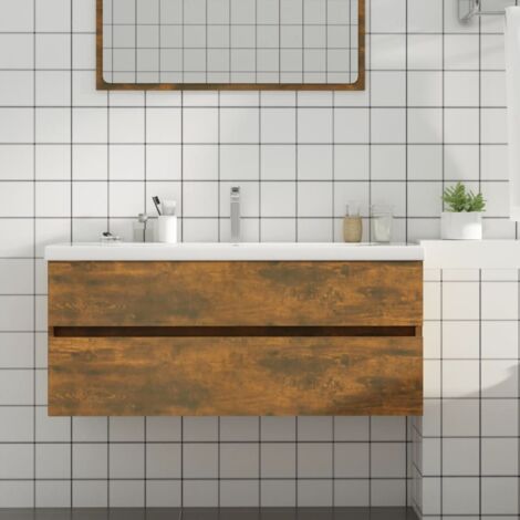 vidaXL Sink Cabinet Smoked Oak 100x38,5x45 cm Engineered Wood