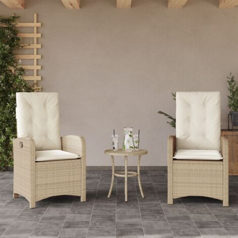 Gartensessel mit Kissen 2 Stk. Verstellbar Beige Poly Rattan vidaXL