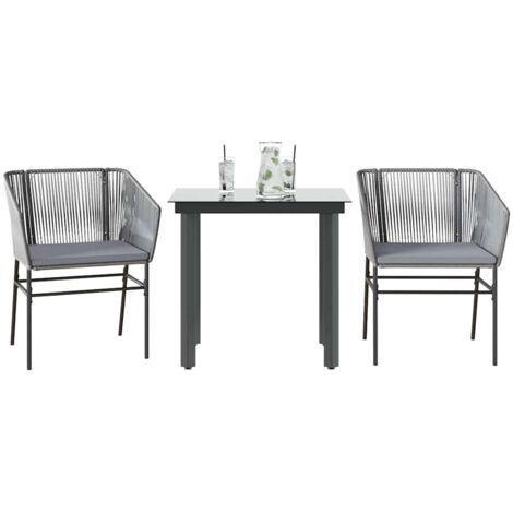 vidaXL 3-tlg. Garten-Essgruppe mit Kissen Grau Poly Rattan Glas