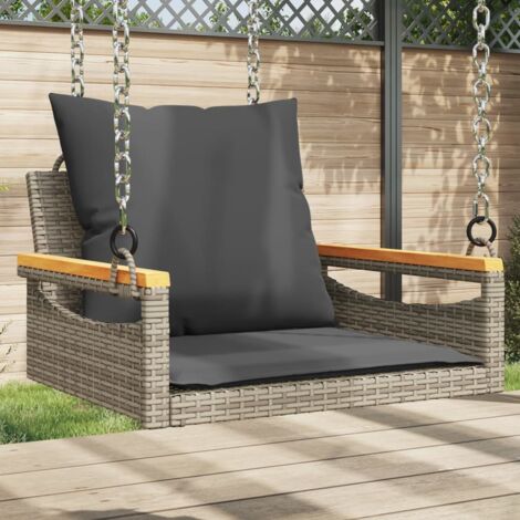 vidaXL Swing Bench with Cushions Grey 63x62x40 cm Poly Rattan (1/5)
