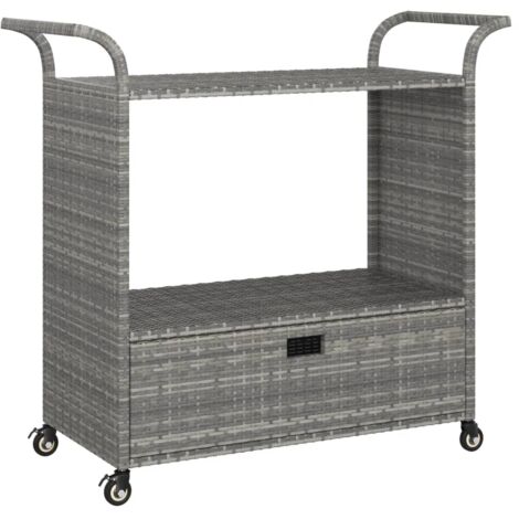 vidaXL Bar Cart with Drawer Grey 100x45x97 cm Poly Rattan