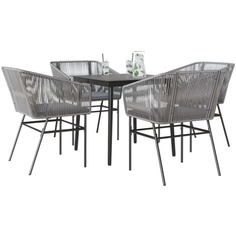 vidaXL 5-tlg. Garten-Essgruppe mit Kissen Grau Poly Rattan Glas