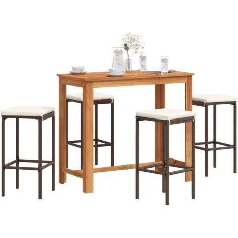 vidaXL 5 Piece Garden Bar Set Brown Solid Wood Acacia and Poly Rattan