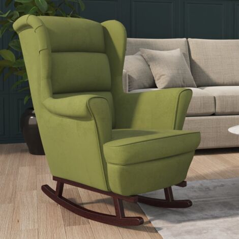 vidaXL Rocking Chair Wingback Light Green Velvet and Solid Wood