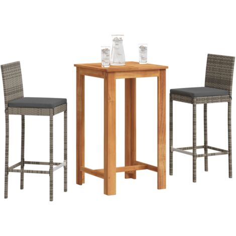 vidaXL 3 Piece Garden Bar Set Grey Solid Wood Acacia and Poly Rattan (1/5)