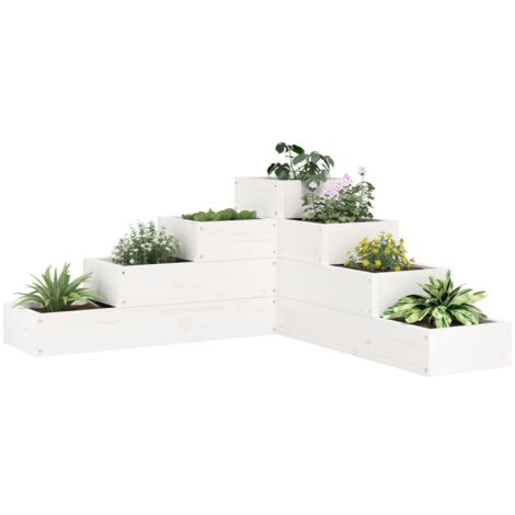 vidaXL Pflanzentreppe 4 Stufen 80,5x79x36 cm Weiß Massivholz Kiefer