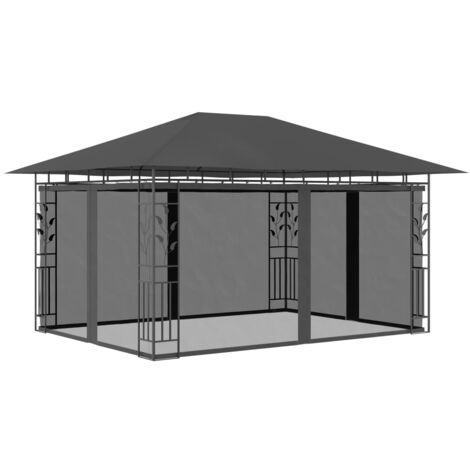 vidaXL Pavillon mit Moskitonetz 4x3x2,73 m Anthrazit 180 g/m²