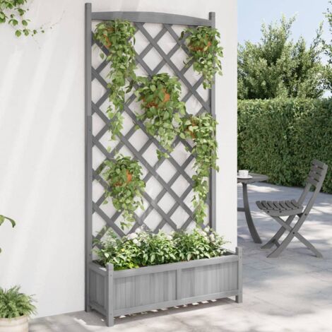 vidaXL Pflanzkasten mit grauem Holz-Trellis aus massivem Tannenholz