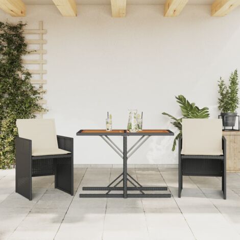 vidaXL 3 Piece Bistro Set with Cushions Black Poly Rattan
