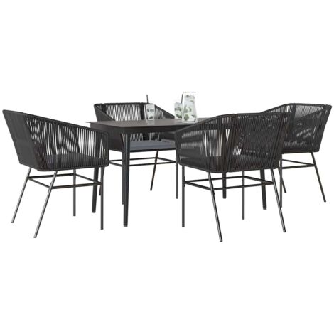vidaXL 5 Piece Garden Dining Set with Cushions Black Poly Rattan Glass