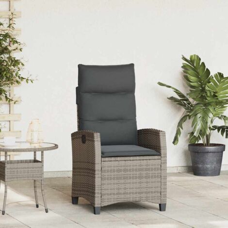 Gartensessel mit Beistelltisch Verstellbar Grau Poly Rattan vidaXL
